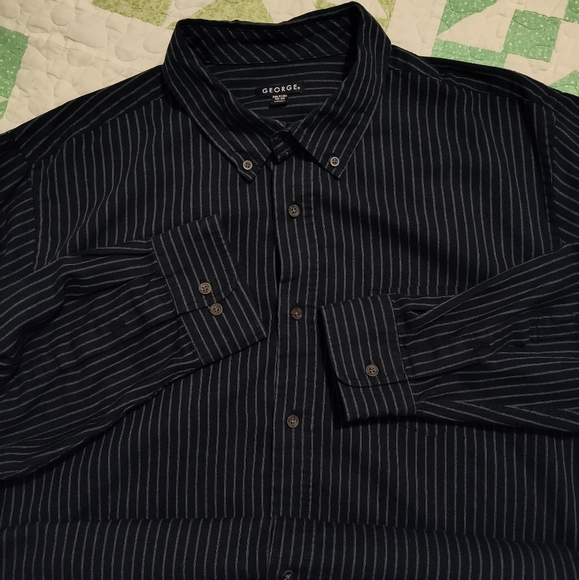 George Mens Button Down Long Sleeve Shirt Black+Vertical Stripes Size 2XLT 50-52 - Picture 1 of 6